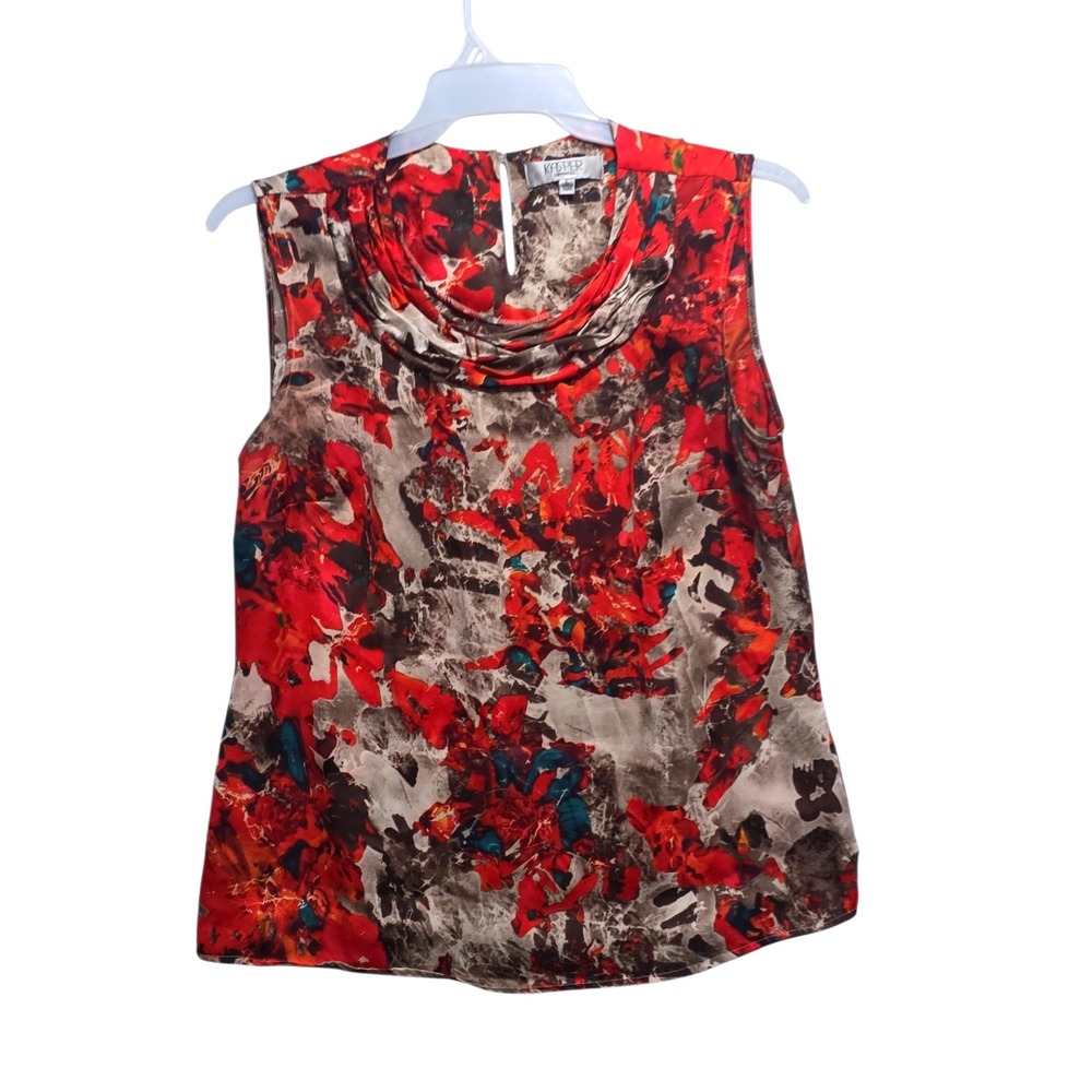Kasper Separates‎ Womens Red Abstract Cowl Neck Sleeveless Blouse Large